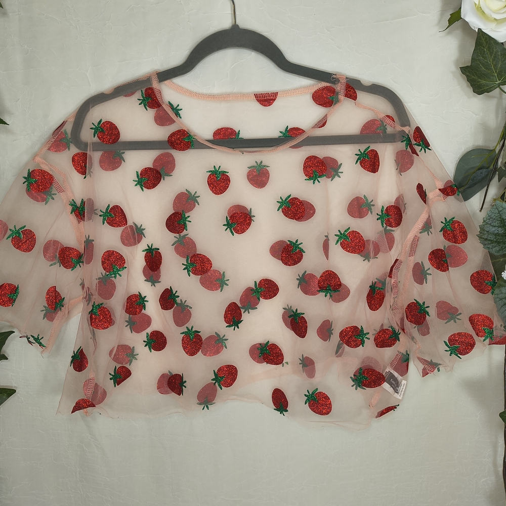 Strawberry Embroidered Sheer Top